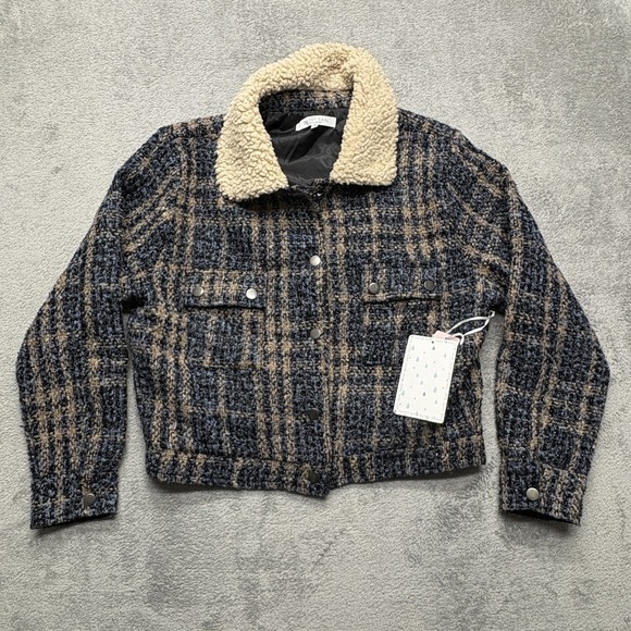 Sweet Rain Jacket Womens XL Plaid Sherpa Collar Button Front Contemporary Coat - Picture 1 of 6